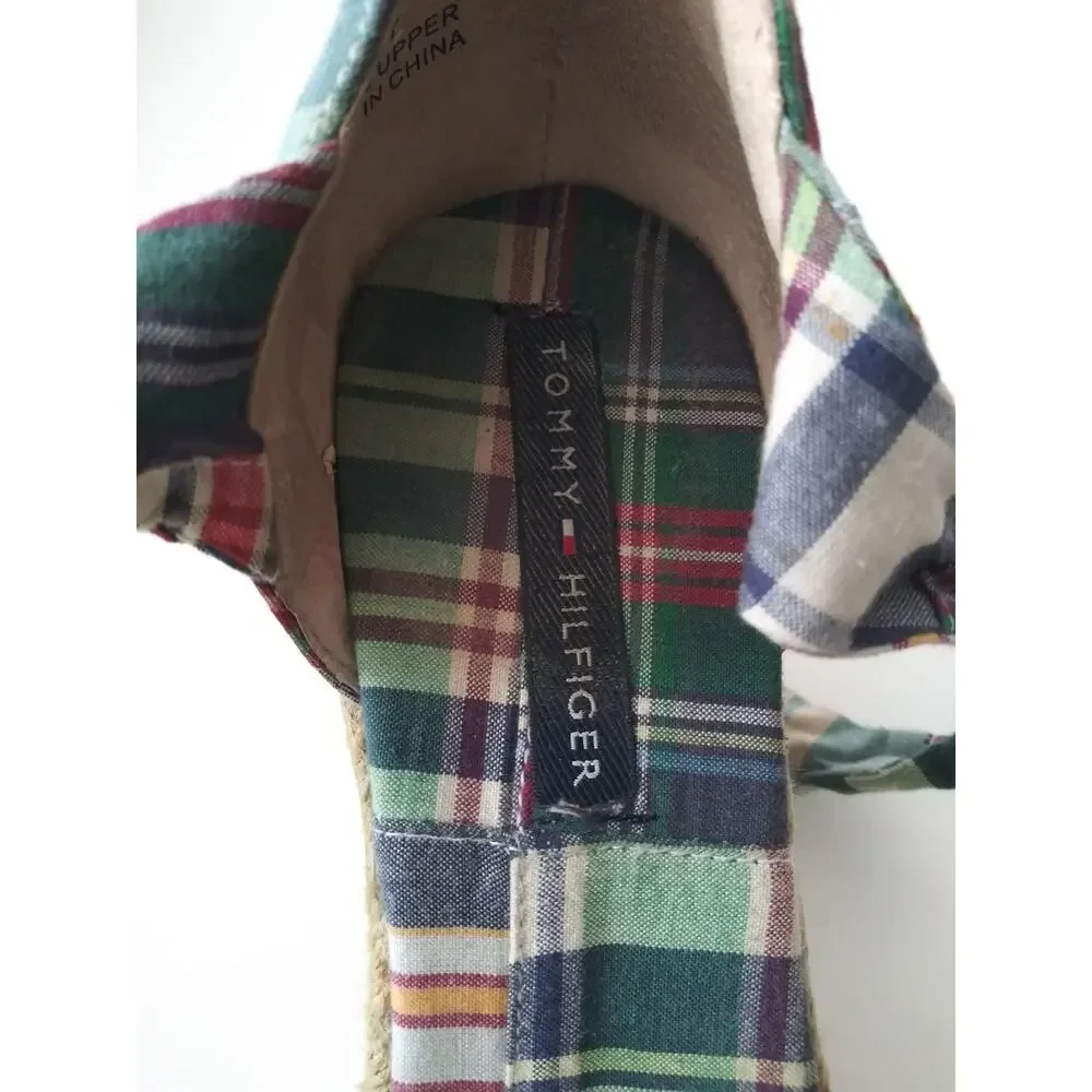 Tommy Hilfiger Plaid Tie Espadrilles Wedge Sandals Y2K Size 7